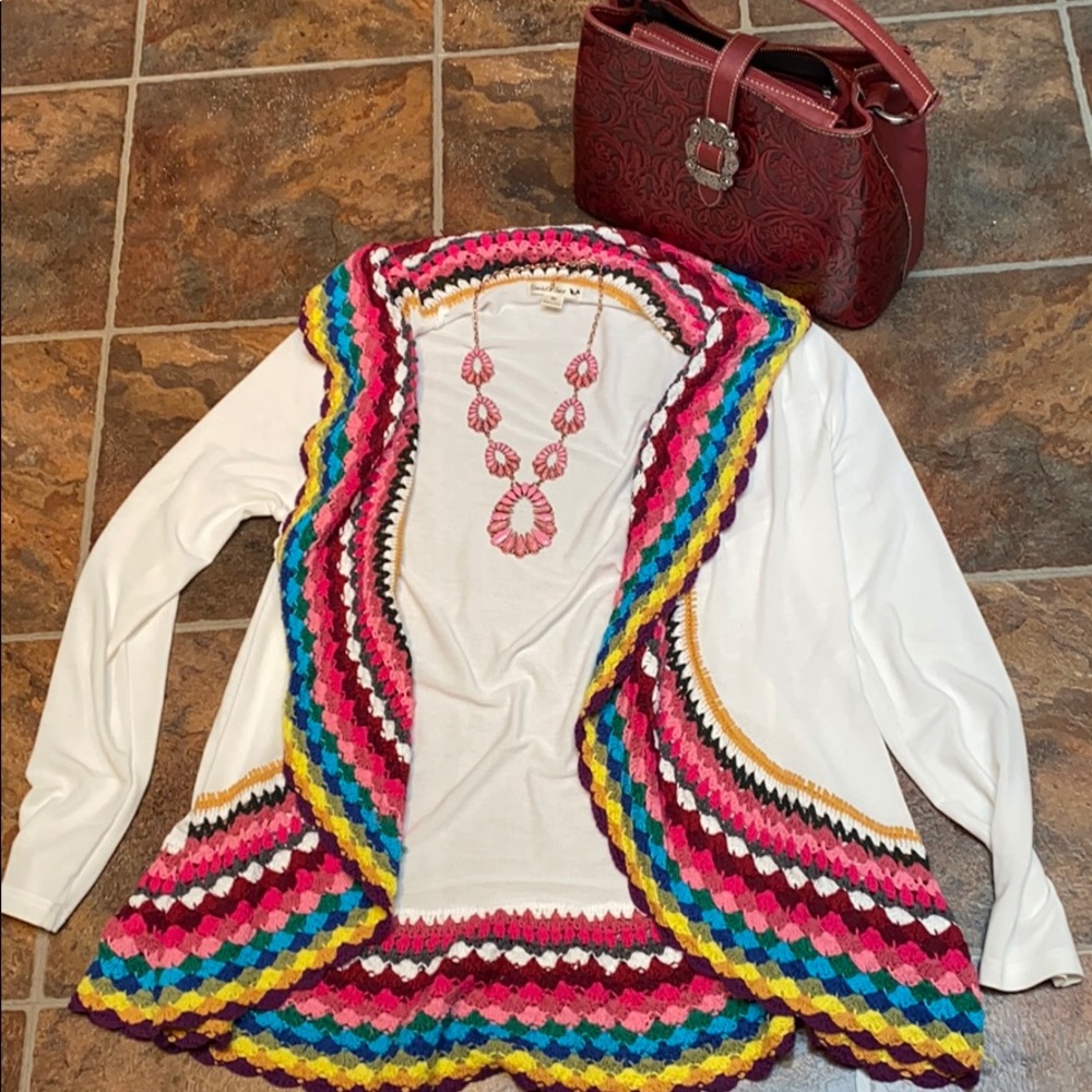 Long cream and Multi Colored Cardigan